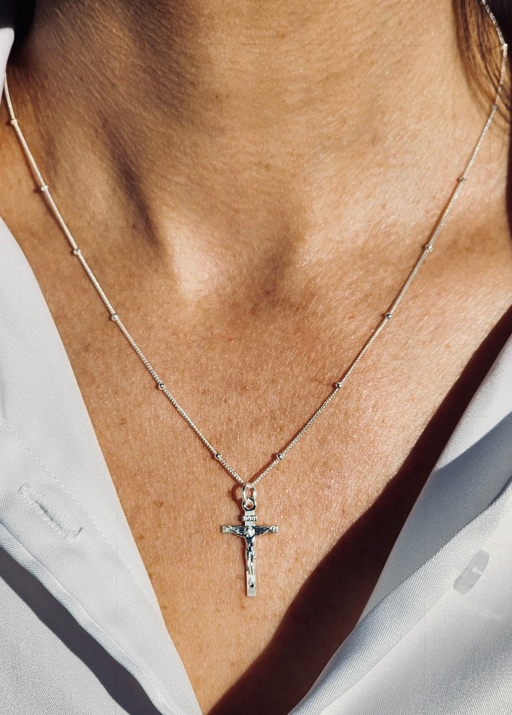 Sterling Silver Jesus Cross Necklace - Dainty Crucifix Pendant