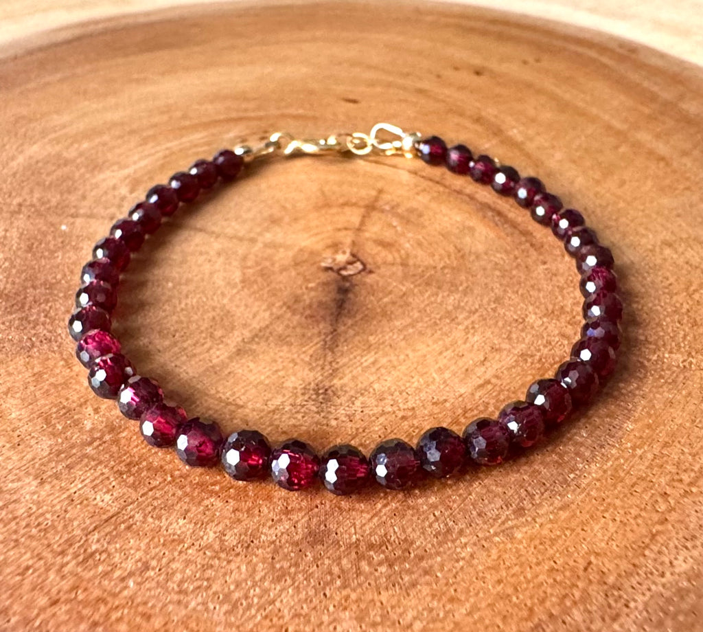 14k Gold Filled Brazilian Garnet Bracelet - AAAA+ High Quality Faceted Garnet with 14k Gold Filled Accents - Dainty Garnet Bracelet