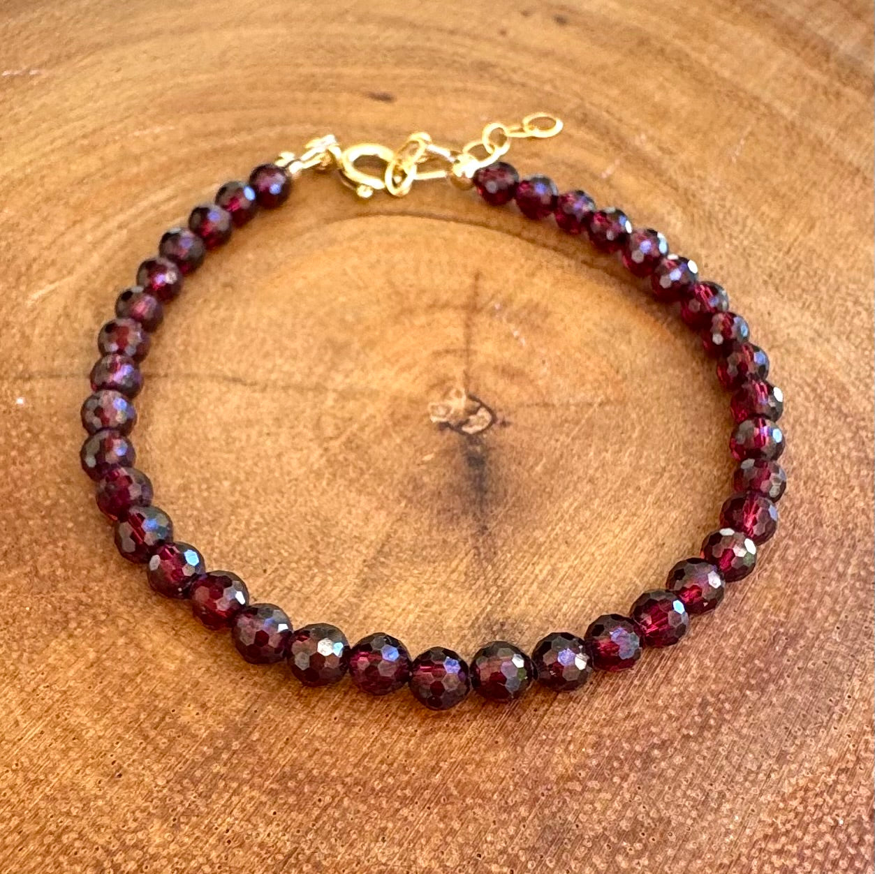 14k Gold Filled Brazilian Garnet Bracelet - AAAA+ High Quality Faceted Garnet with 14k Gold Filled Accents - Dainty Garnet Bracelet