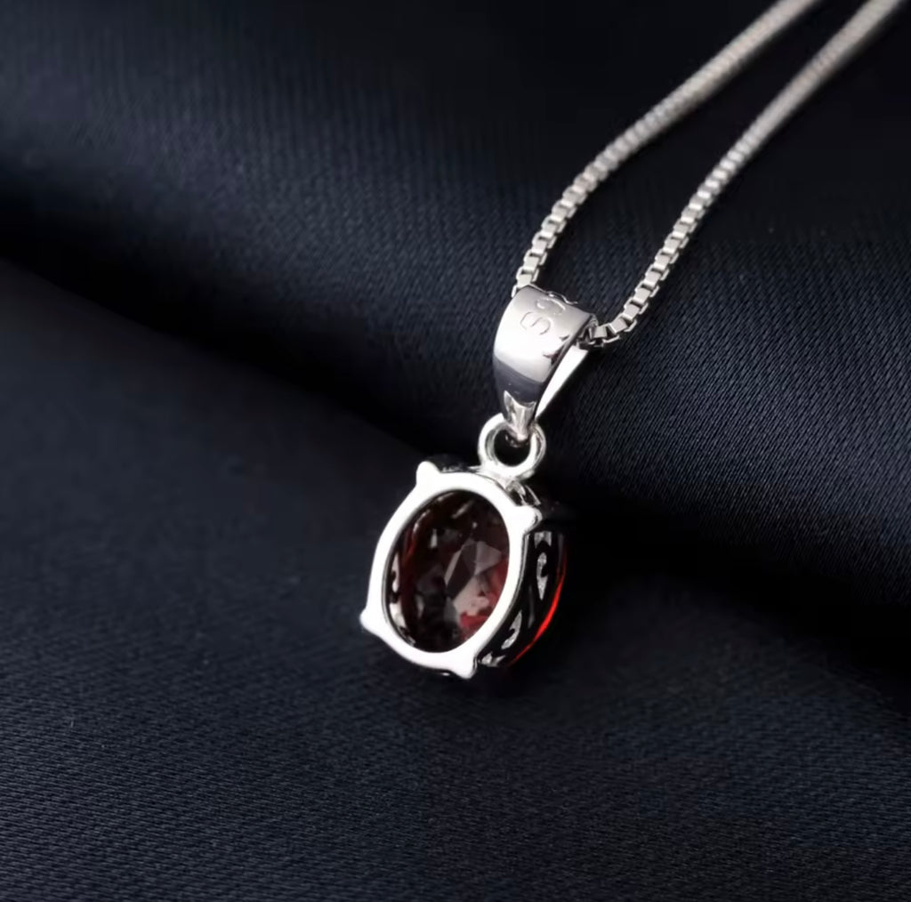 Red Garnet Necklace - 925 Sterling Silver Garnet Necklace