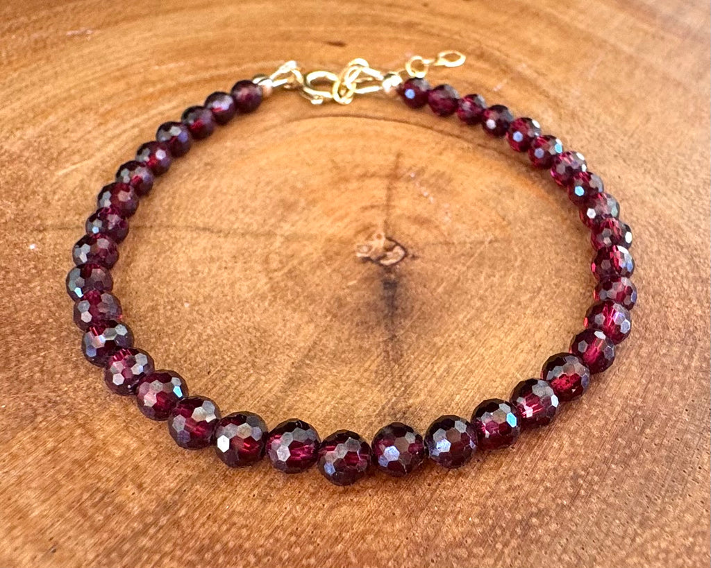 14k Gold Filled Brazilian Garnet Bracelet - AAAA+ High Quality Faceted Garnet with 14k Gold Filled Accents - Dainty Garnet Bracelet