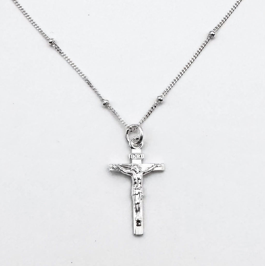 Sterling Silver Jesus Cross Necklace - Dainty Crucifix Pendant