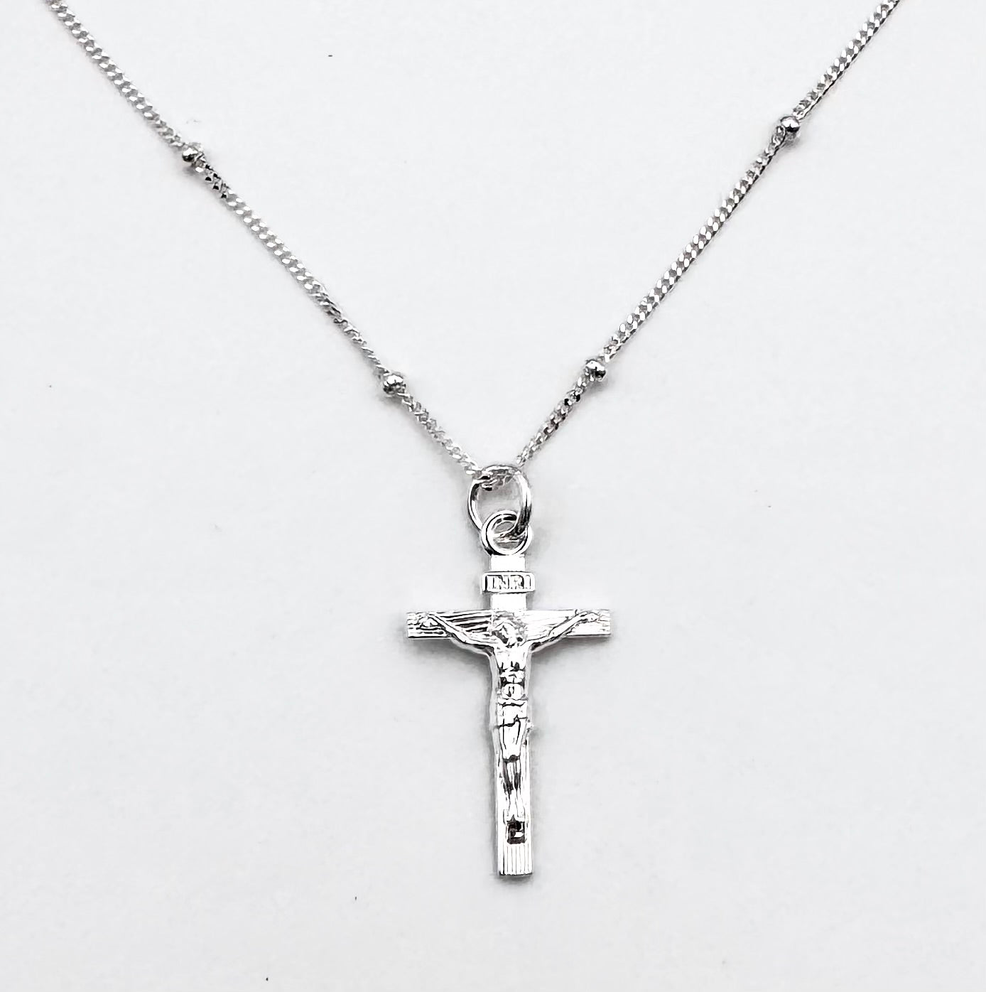 Sterling Silver Jesus Cross Necklace - Dainty Crucifix Pendant