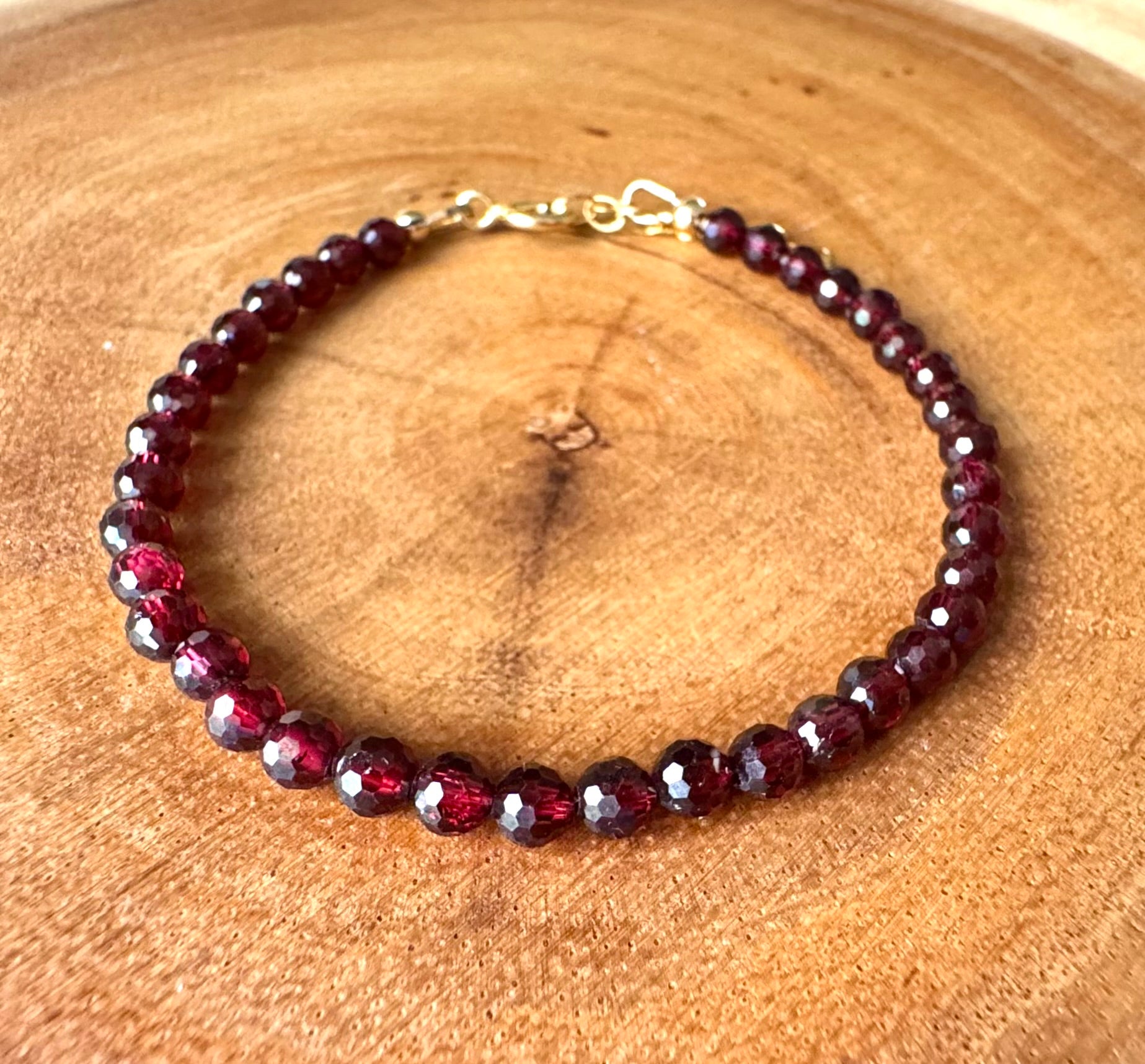 14k Gold Filled Brazilian Garnet Bracelet - AAAA+ High Quality Faceted Garnet with 14k Gold Filled Accents - Dainty Garnet Bracelet