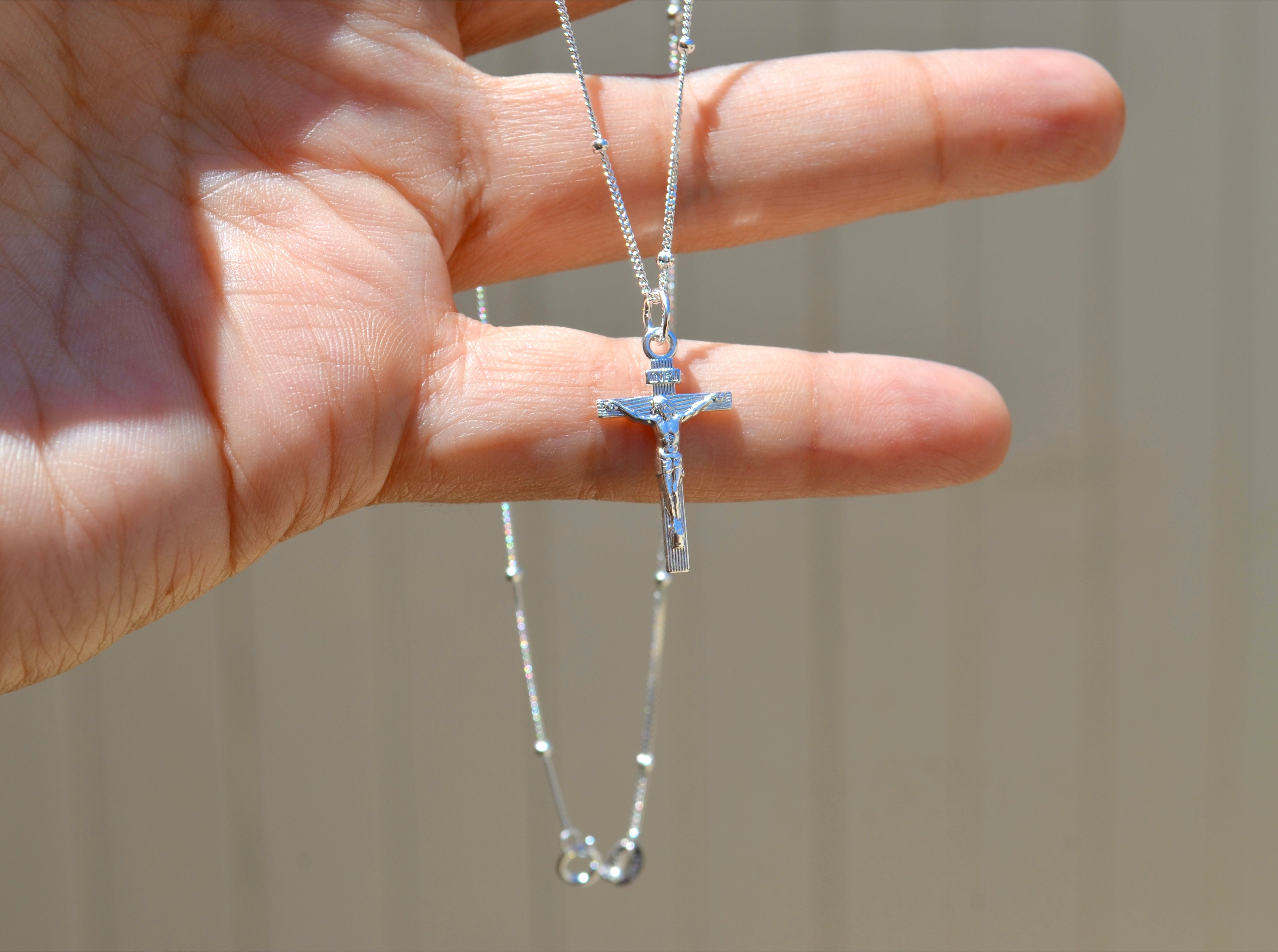 Sterling Silver Jesus Cross Necklace - Dainty Crucifix Pendant