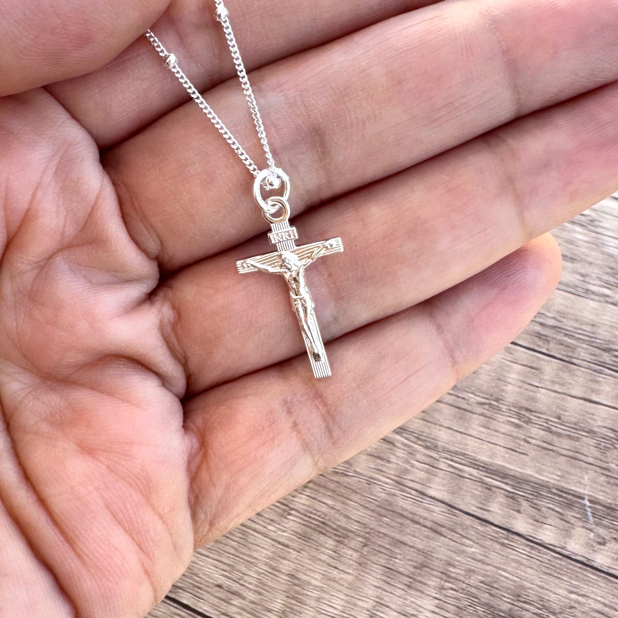 Sterling Silver Jesus Cross Necklace - Dainty Crucifix Pendant