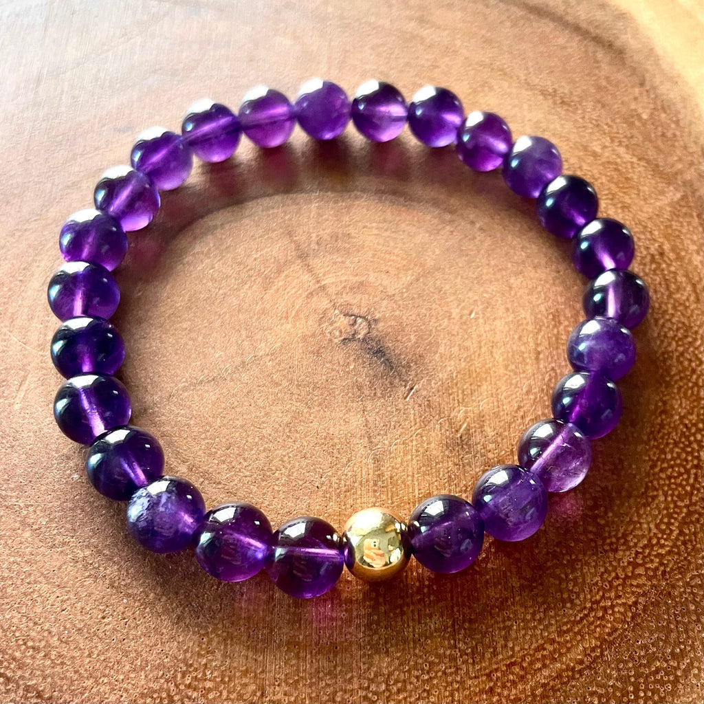 AAAA+ Purple Amethyst Bracelet with Gold Filled - AAAA+ High Quality Amethyst Bracelelt - 8mm Amethyst Crystal Bracelet