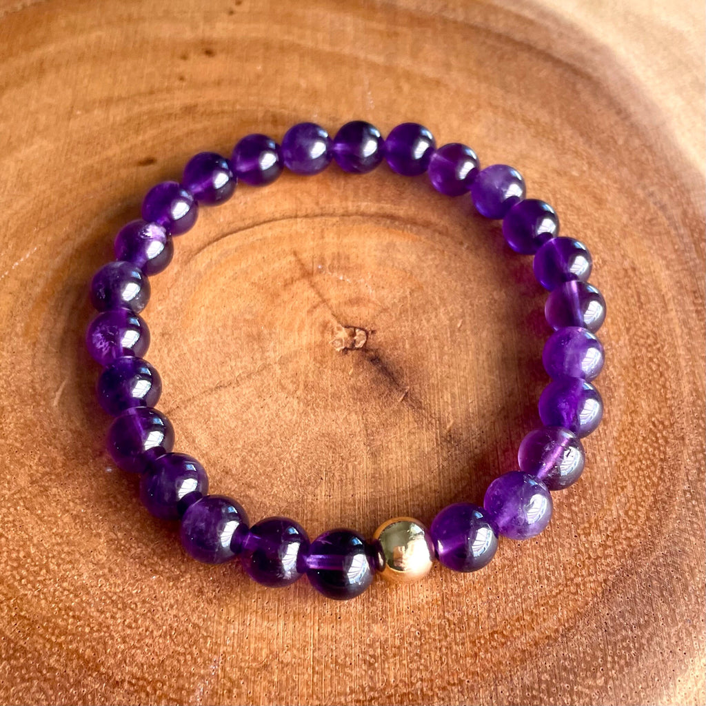 AAAA+ Purple Amethyst Bracelet with Gold Filled - AAAA+ High Quality Amethyst Bracelelt - 8mm Amethyst Crystal Bracelet