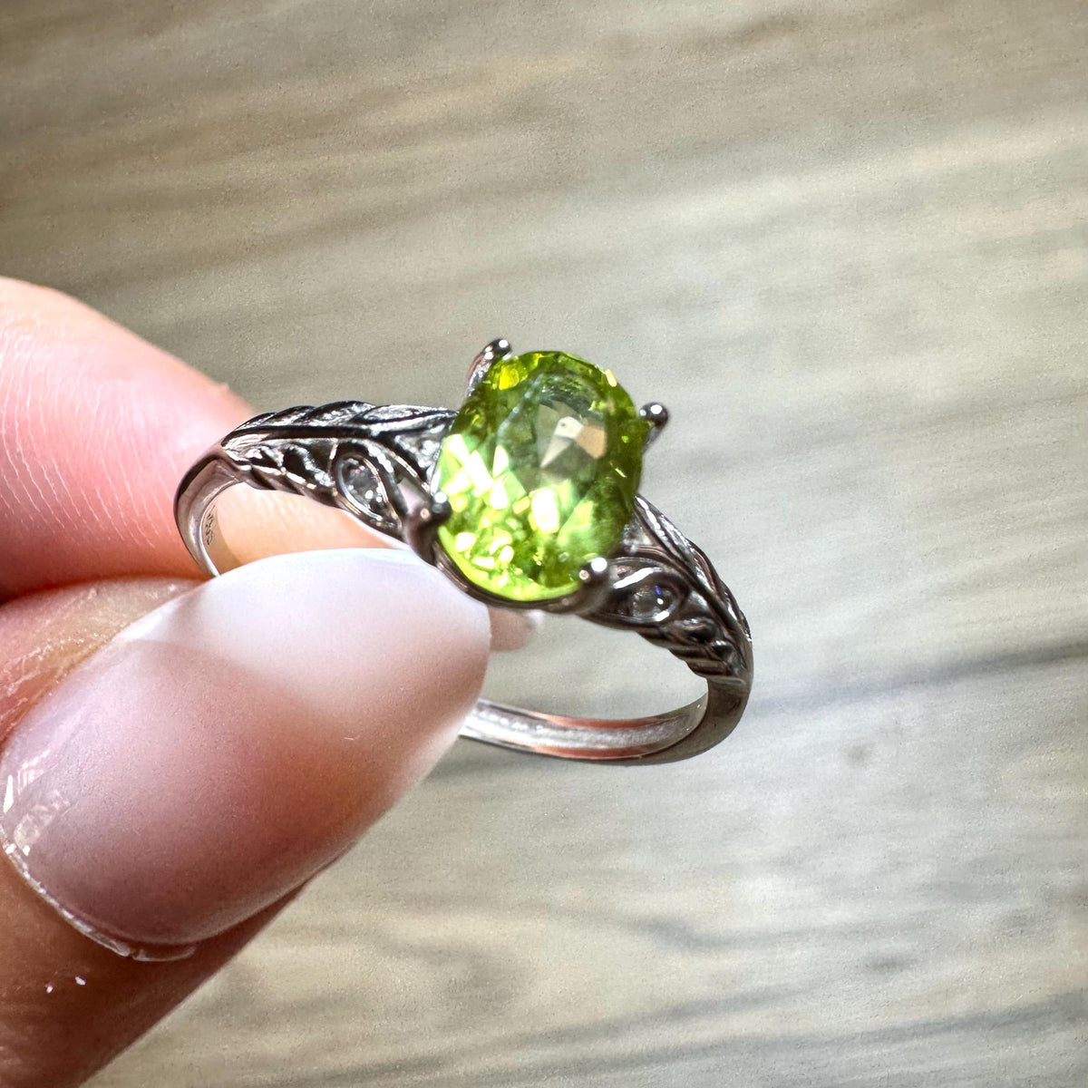 Natural Peridot 925 Silver Adjustable Ring