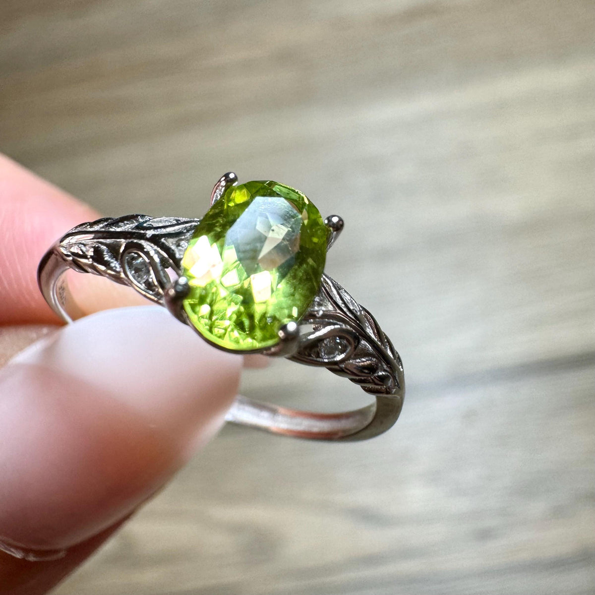 Natural Peridot 925 Silver Adjustable Ring