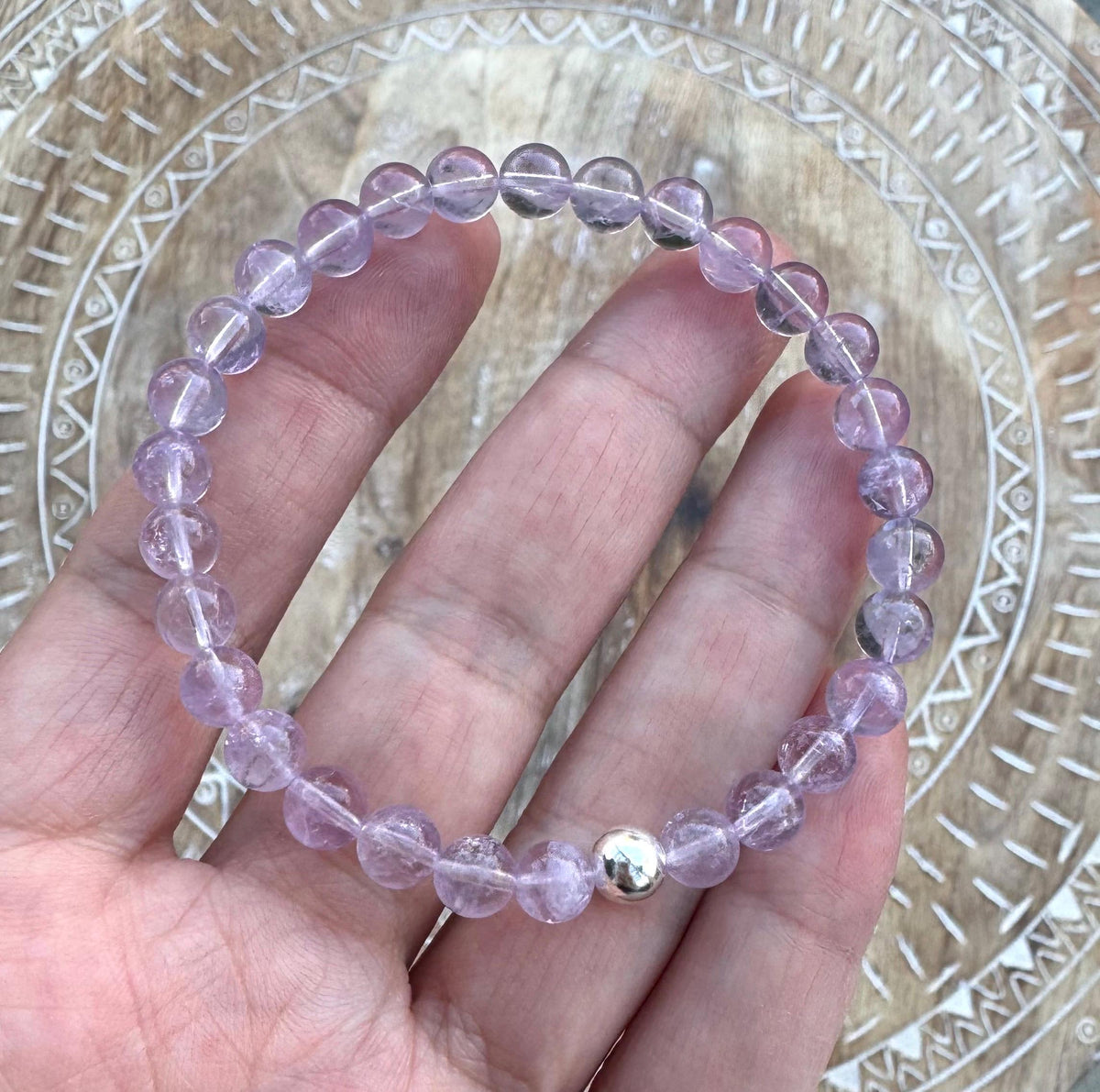 AAA+ High Quality Lavender Amethyst Bracelet with Sterling Silver - AAA+ Lavender Amethyst Bracelet - 6mm Amethyst Crystal Bracelet