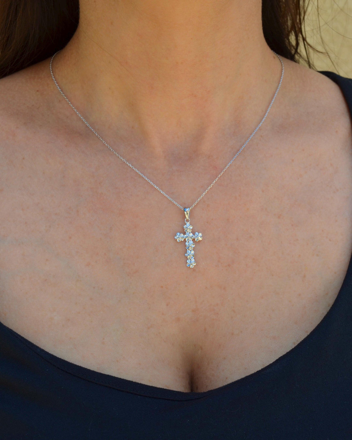Pure 925 Sterling Silver Floral Cross Necklace - Dainty Cross Necklace - Crucifix Necklace