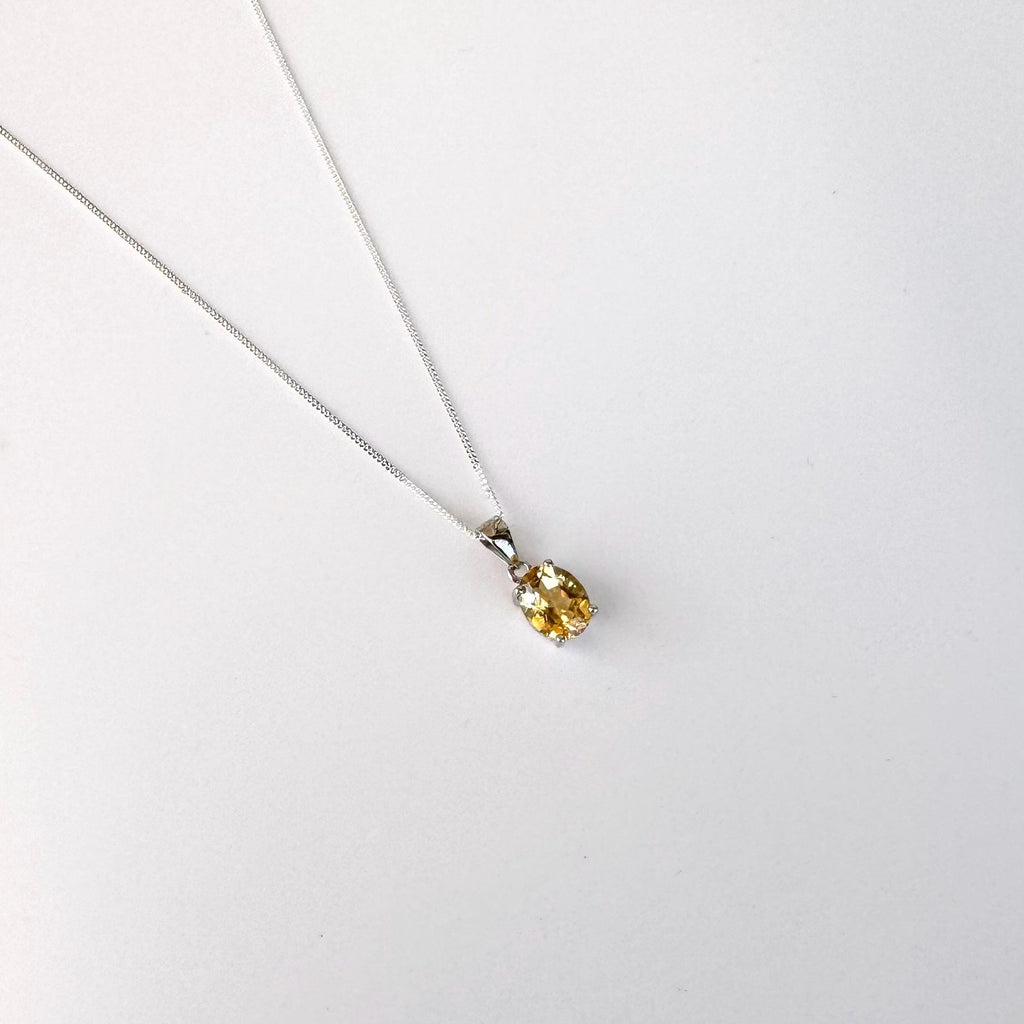 Dainty Citrine Necklace - 925 Sterling Silver Citrine Necklace - Faceted Citrine Sterling Silver Pendant