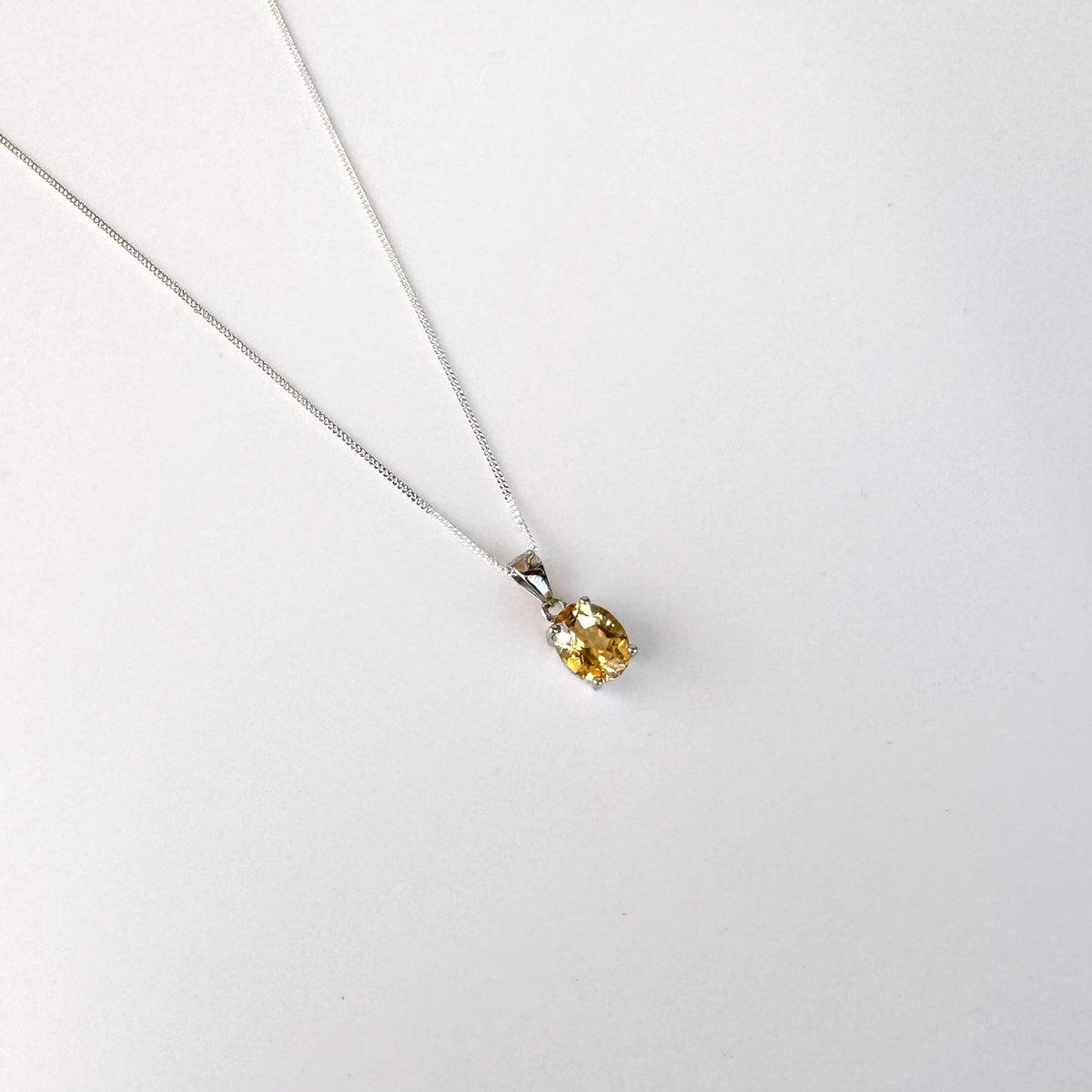 Dainty Citrine Necklace - 925 Sterling Silver Citrine Necklace - Faceted Citrine Sterling Silver Pendant