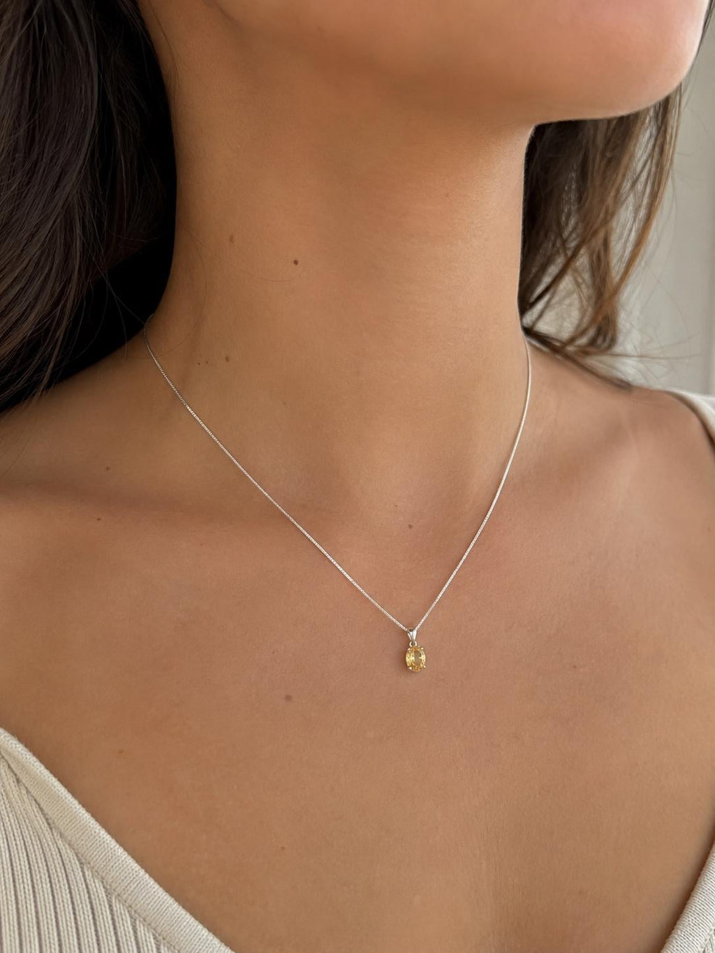 Dainty Citrine Necklace - 925 Sterling Silver Citrine Necklace - Faceted Citrine Sterling Silver Pendant