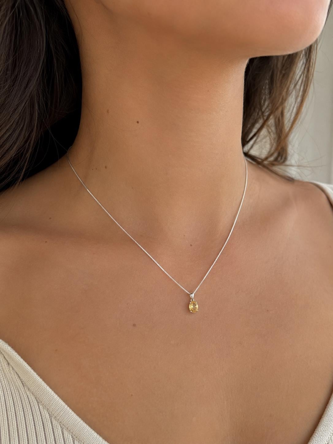 Dainty Citrine Necklace - 925 Sterling Silver Citrine Necklace - Faceted Citrine Sterling Silver Pendant